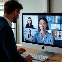 オンライン会議に参加する金融アナリスト