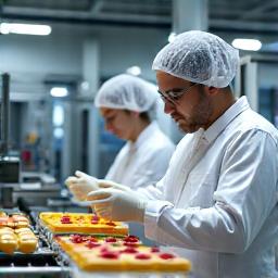 品質管理を行う食品工場の従業員